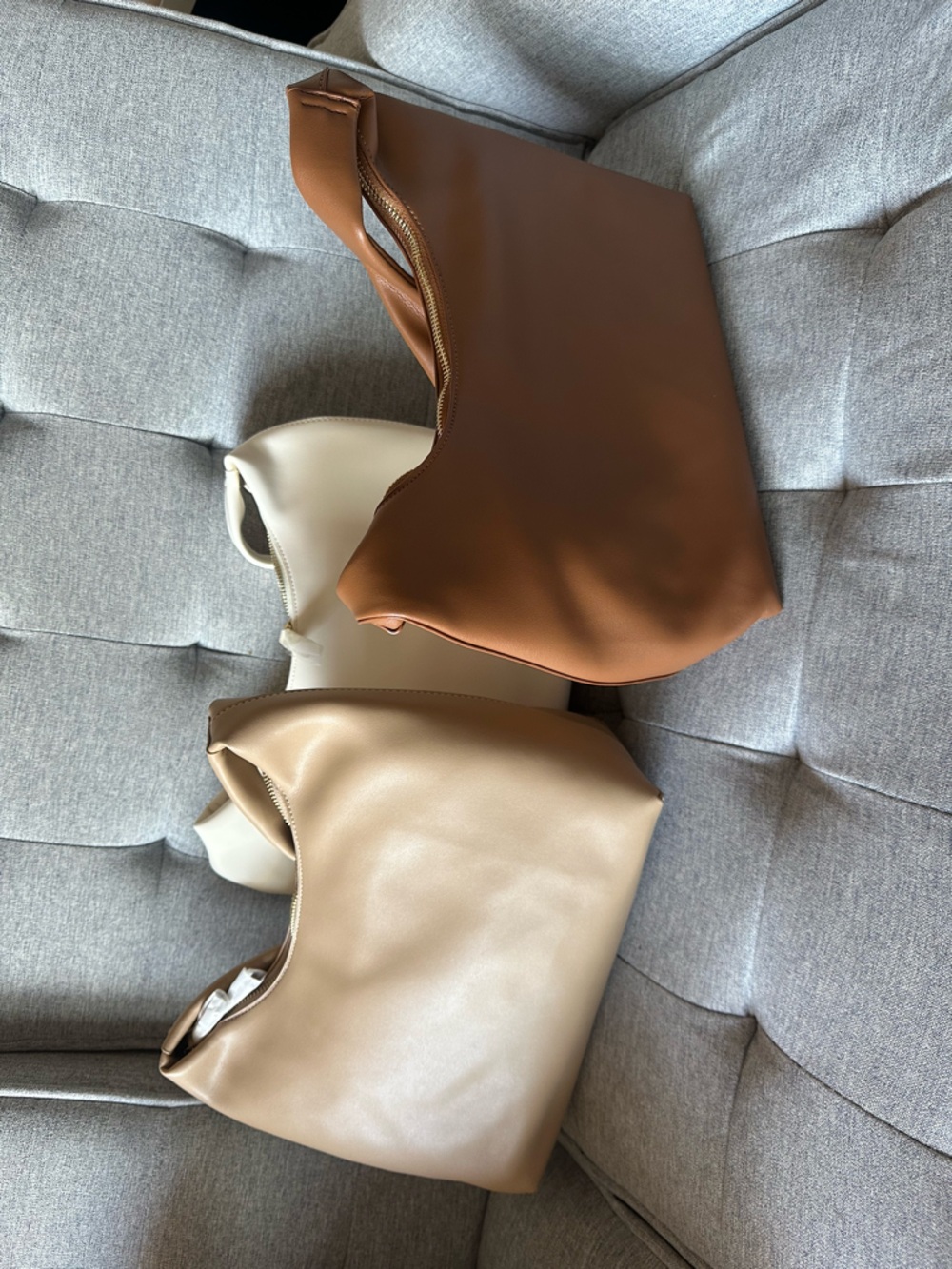 Minimalist Curved Shoulder Bag in Brown, Cream, and Tan